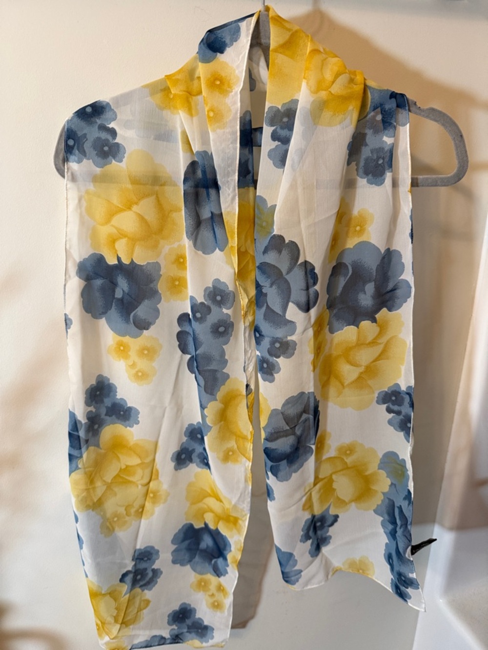 Vintage Floral Chiffon Scarf in Yellow & Blue
